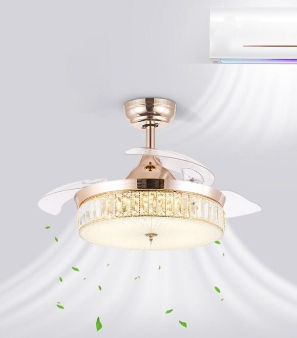INVISIBLE CEILING FAN CHANDELIER CRYSTAL AND REMOTE CONTROL 4 RETRACTABLE ABS BLADES - WARM WHITE - Image 3