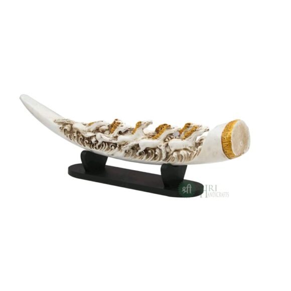Shri Handicrafts 15" Decorative Resin 7 Horse Tusk Showpiece for Home Decoration (White) - Image 3