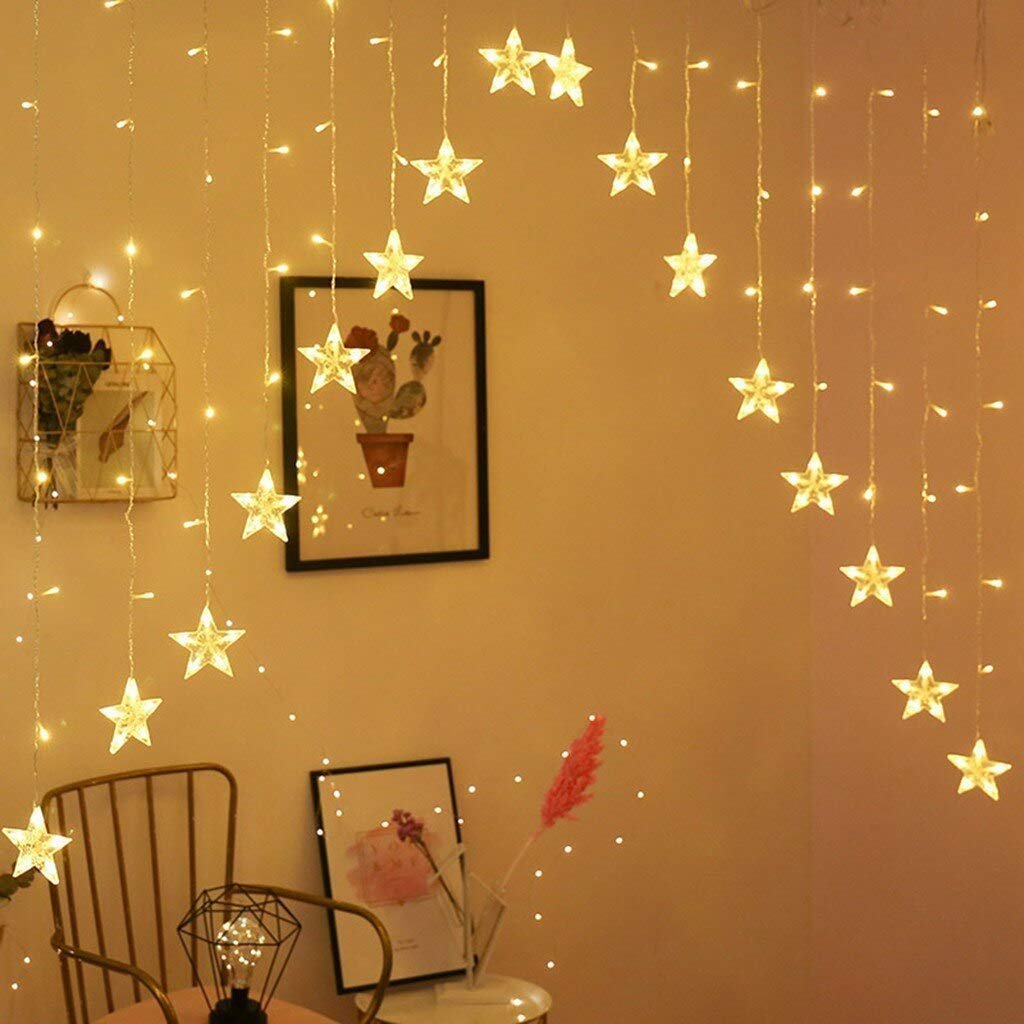 Infiprises 136 Led 16 Star Curtain Lights, Fairy Lights with 8 Flashing Modes for Home Decoration, Lights, Decorative Lights, Diwali Lights, Decoration Lights, String Lights, Christmas (Warm White) - Image 2