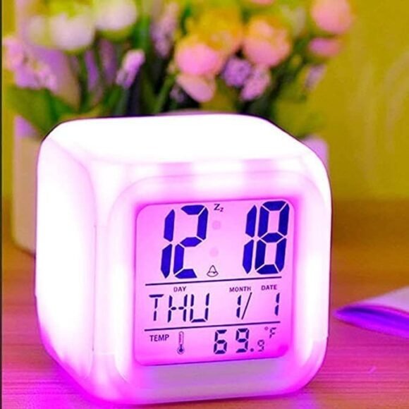 UrbanTail 7 Color Changing Digital LED Alarm Clock for Table Home Decor Desk Night Table Watch Temperature/ Day/Month/Date/Time/Alarm - Image 2