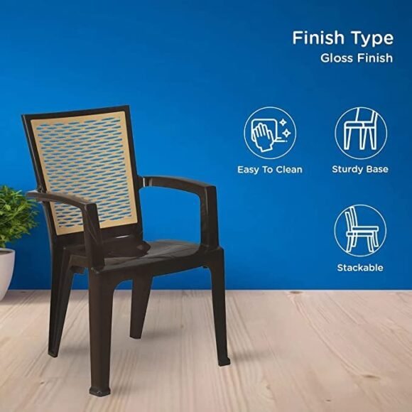 Nemi Agency Nilkamal High Gloss Finish Mid Back Plastic Chair (Brown and Biscuit) - Pack of 2 - Image 5