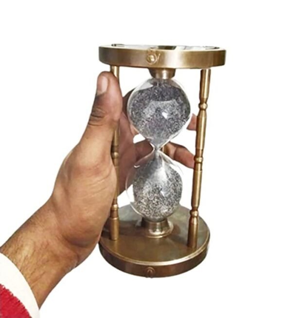 Handmade Antique Brass Compass Hourglass Nautical Maritime Old Sand Clock Timer - Image 2