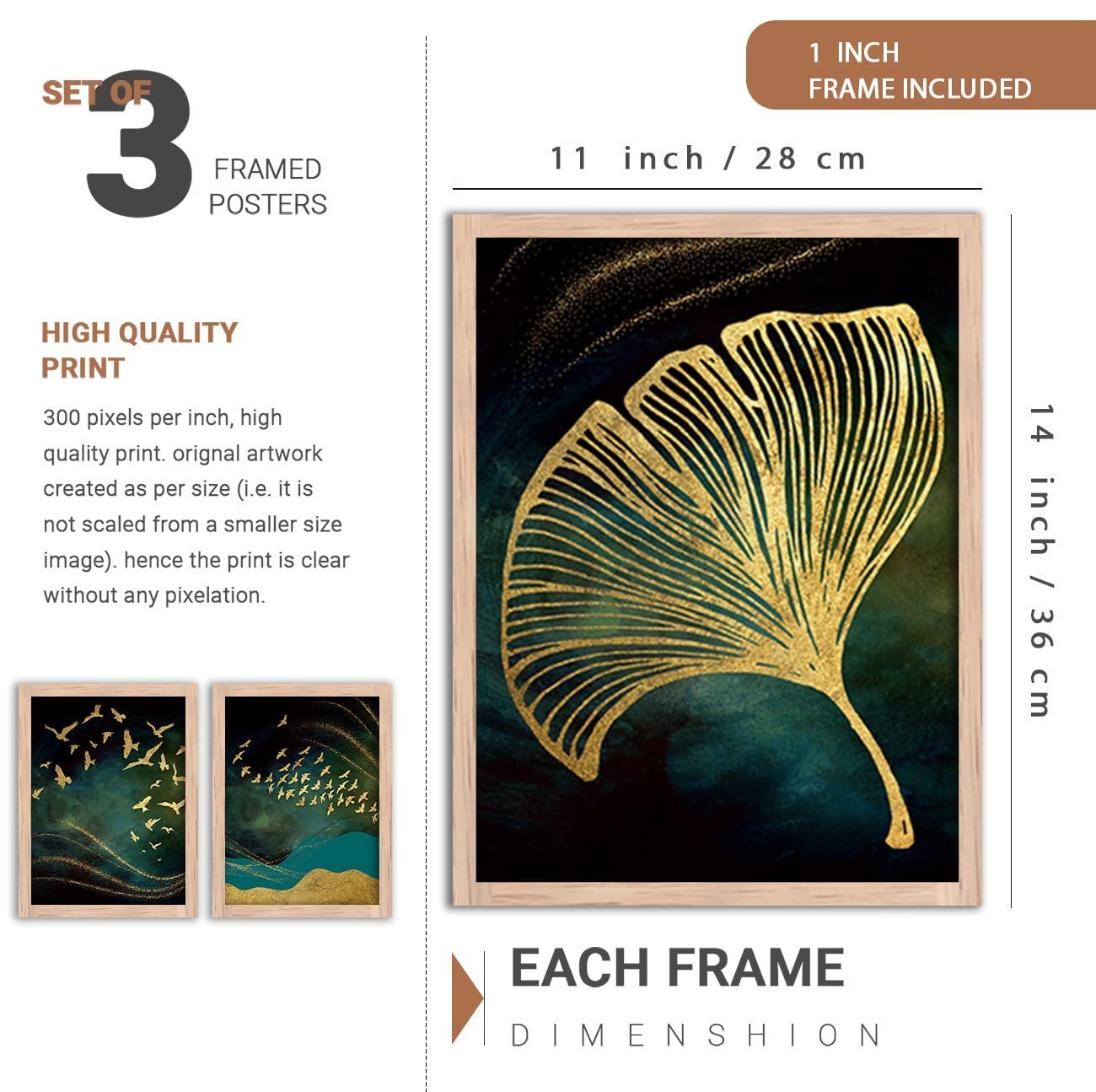 NoWorries Good vibes Modern art Paintings Set of 3 Framed Posters for Wall Decoration, Bedroom and office- Paintings for Living Room - Wall Paintings/Wall Hanging (11x14inches) - Image 3