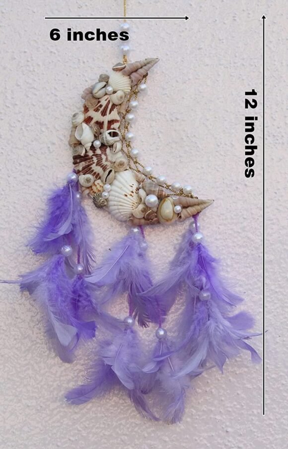 Unknown Yuvicreations, Moon Shape, Sea Shell Dream Catcher, Fine Quality Feathers. Lavender(Pack Of 1) - Image 3