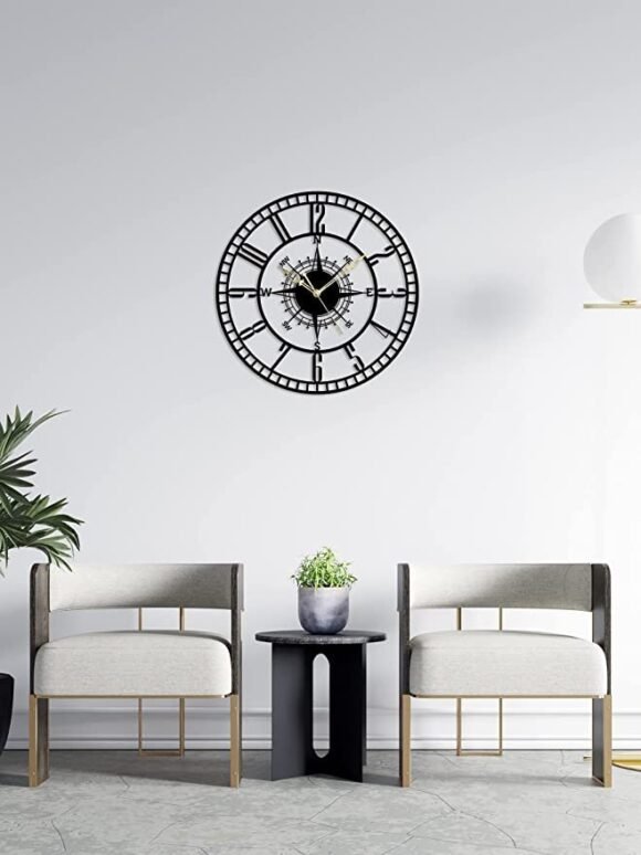 The Next Decor Stylish Round Metal Wall Clock Wall Décor for Living Study Hall Dining and Bedroom Roman Modern Time Piece for Home Office (Matte Black, 24 Inch) - Image 2