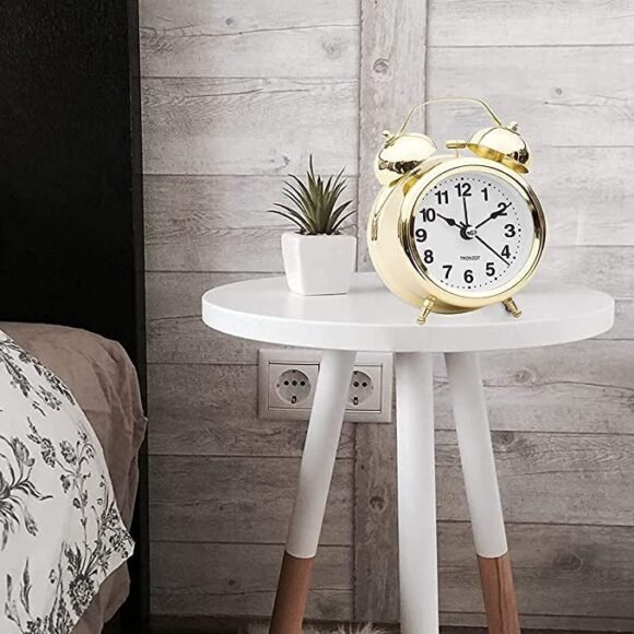 Maa Venture Twin Golden Bell Table Top Alarm Clock with Night LED Light Display Alarm Clock for Bedroom Heavy Sleepers Kids and Students for Heavy Sleepers Bedroom(Golden Vintage) - Image 3