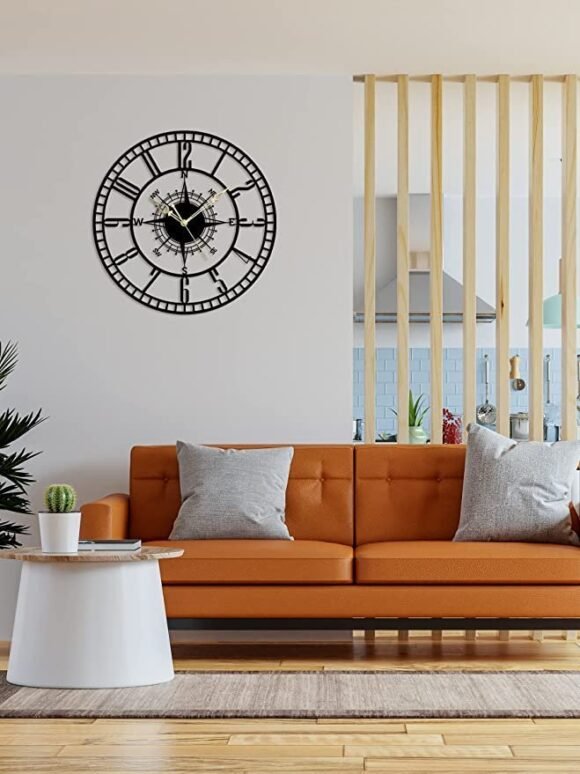 The Next Decor Stylish Round Metal Wall Clock Wall Décor for Living Study Hall Dining and Bedroom Roman Modern Time Piece for Home Office (Matte Black, 24 Inch) - Image 5