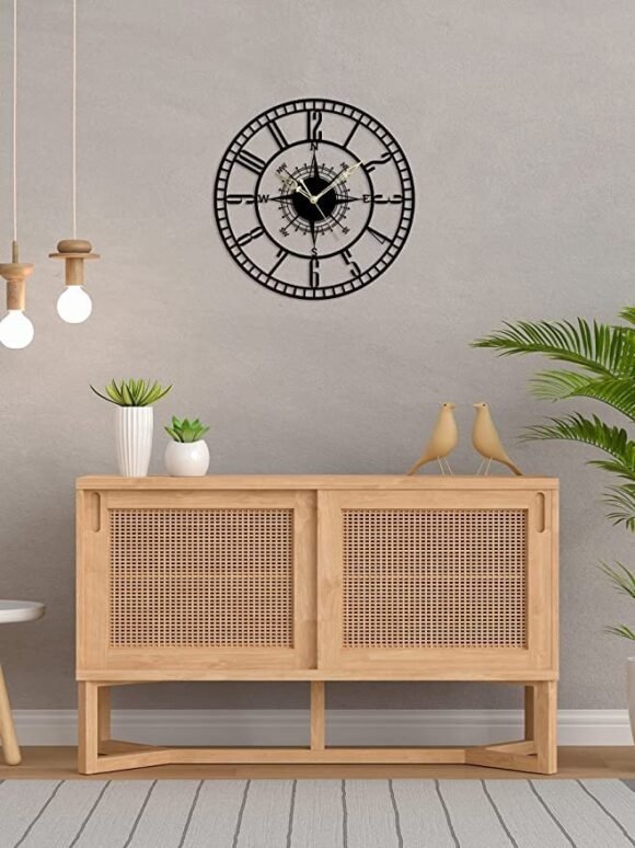 The Next Decor Stylish Round Metal Wall Clock Wall Décor for Living Study Hall Dining and Bedroom Roman Modern Time Piece for Home Office (Matte Black, 24 Inch) - Image 4