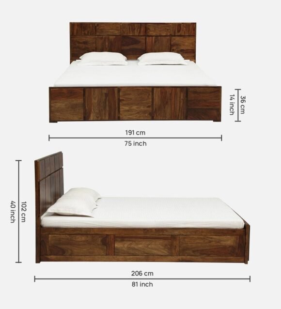 Bergen Solid Wood King Size Bed With Box Storage In Provincial Teak Finish - Image 2