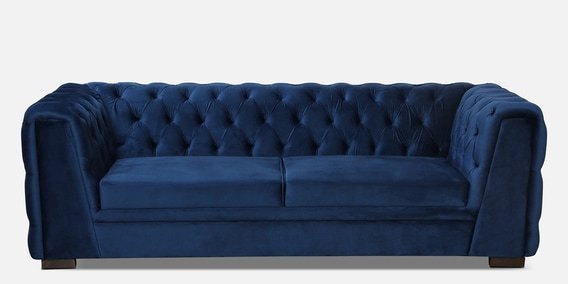 Derince 3 Seater Velvet Sofa In Royal Blue Color