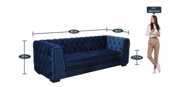 Derince 3 Seater Velvet Sofa In Royal Blue Color - Image 2
