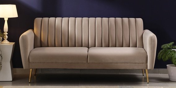 Fidel 3 Seater Velvet Sofa In Beige Colour