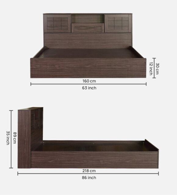 Hideki Blackline Queen Size Bed With Box Storage In Walnut Finish - Image 3