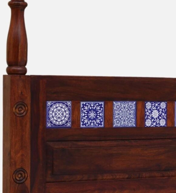 Kamchini Solid Wood King Size Poster Bed in Honey Oak Finish - Image 3
