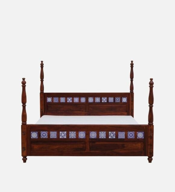 Kamchini Solid Wood King Size Poster Bed in Honey Oak Finish - Image 2