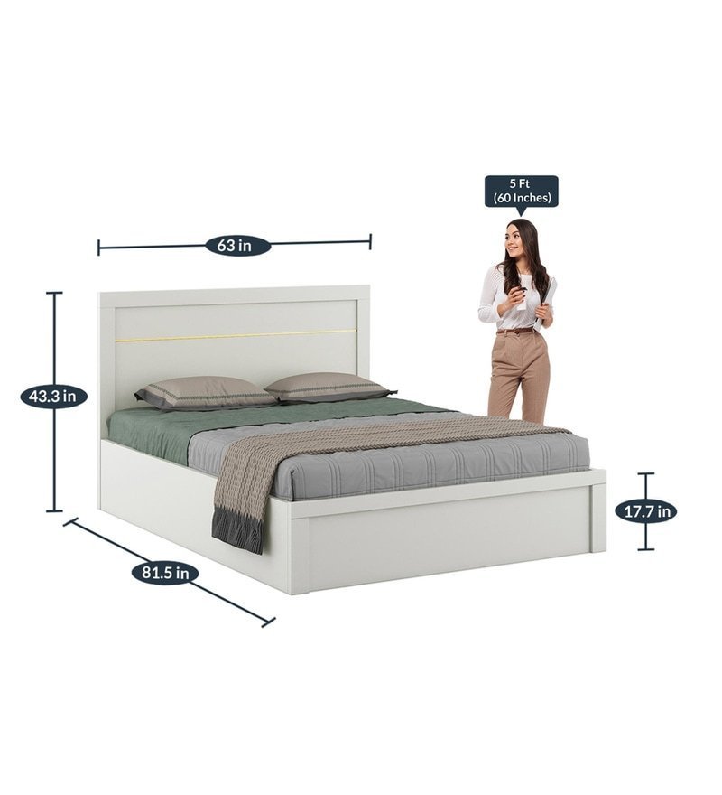 Kingslay Queen Size Bed with Box Storage in White Colour - Image 2