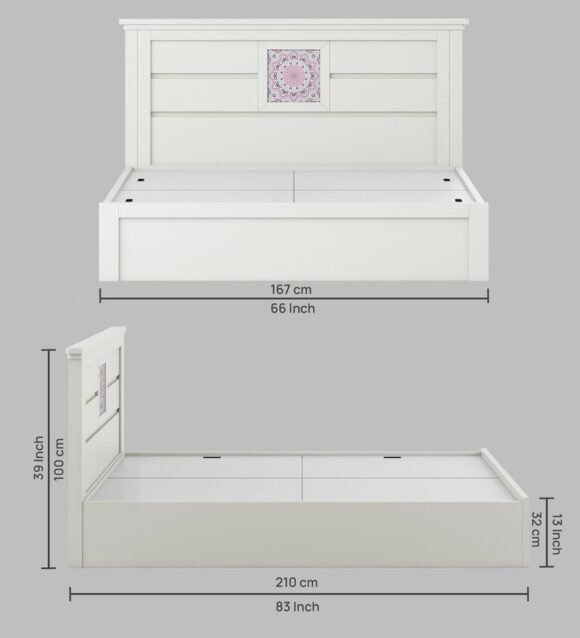 Kosmo Bryan Queen Size Bed With Box Storage In Kingston White Finish - Image 2