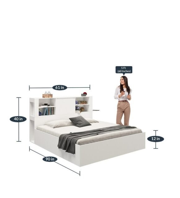 Magnus Queen Size Bed with Box Storage & Charger in Mist White Color - Image 2
