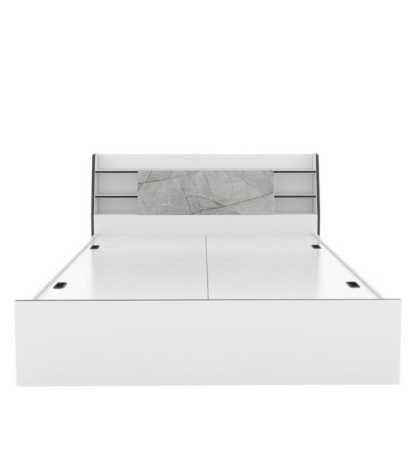 Marbito Queen Size Bed With Box & Headboard Storage in White Colour - Image 3