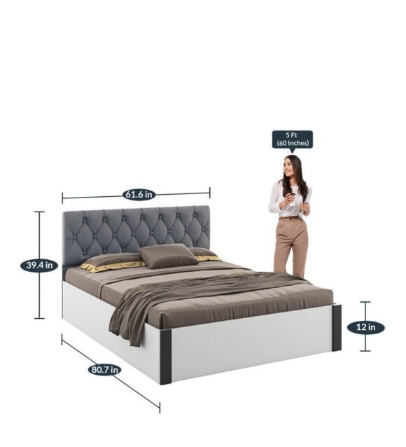 Orbit Queen Size Bed With Hydraulic Storage in Frosty White Finish - Image 2