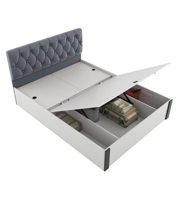 Orbit Queen Size Bed With Hydraulic Storage in Frosty White Finish - Image 4