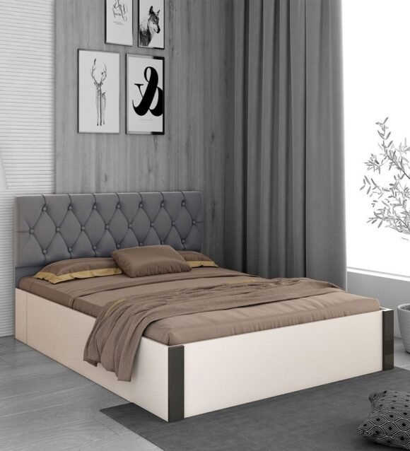 Orbit Queen Size Bed With Hydraulic Storage in Frosty White Finish