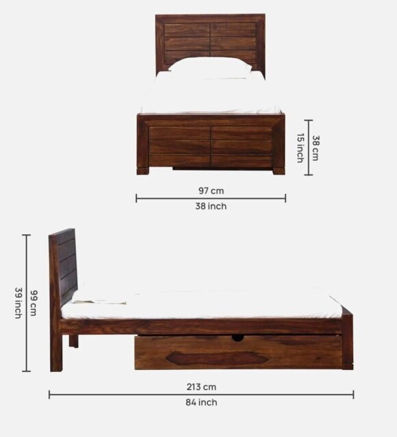 Segur Solid Wood Single Bed With Drawer Storage In Provincial Teak Finish - Image 2
