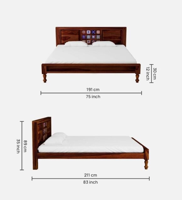 Siramika Solid Wood King Size Bed In Honey Oak Finish - Image 2
