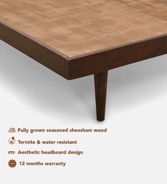 Square Diamond King Size Bed With Drawer Storage In Walnut Finish - Image 6