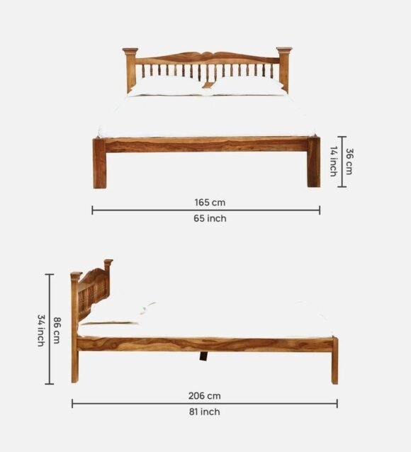 Uttara Solid Wood Queen Size Bed In Rustic Teak Finish - Image 2