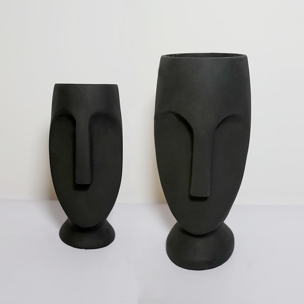 Beautiful Face Planter Set of 2 Outdoor/Indoor Vase, Black Color - Image 4